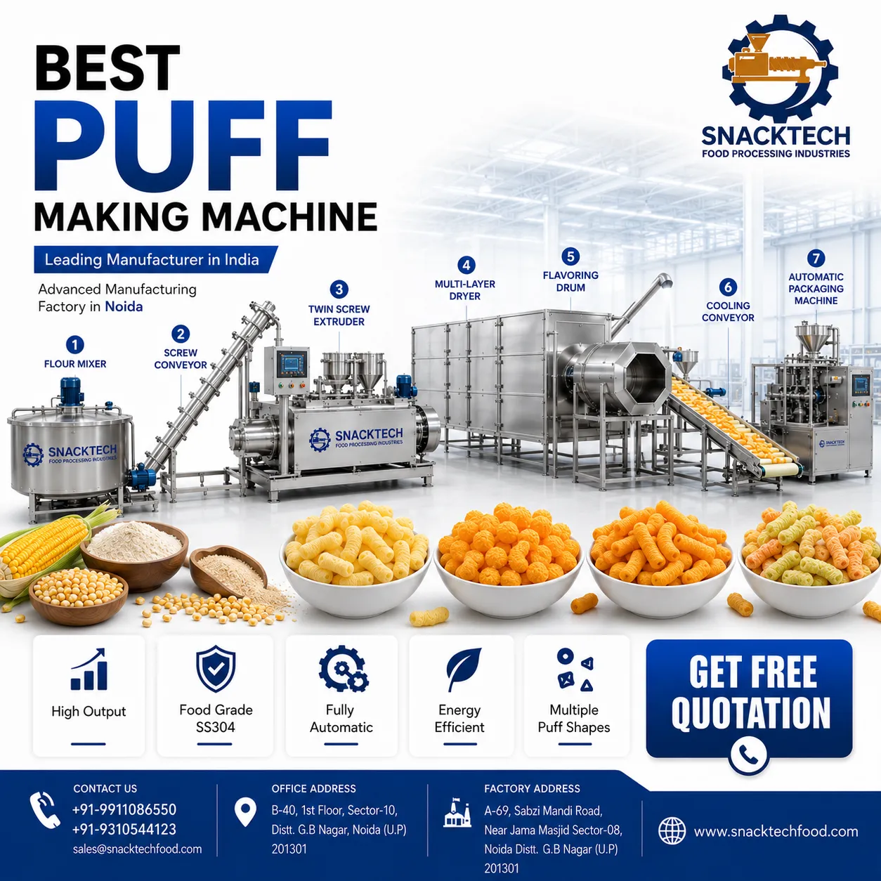 Best Puff Making Machine Manufacturer in India | High-Performance Corn Puff Production Line