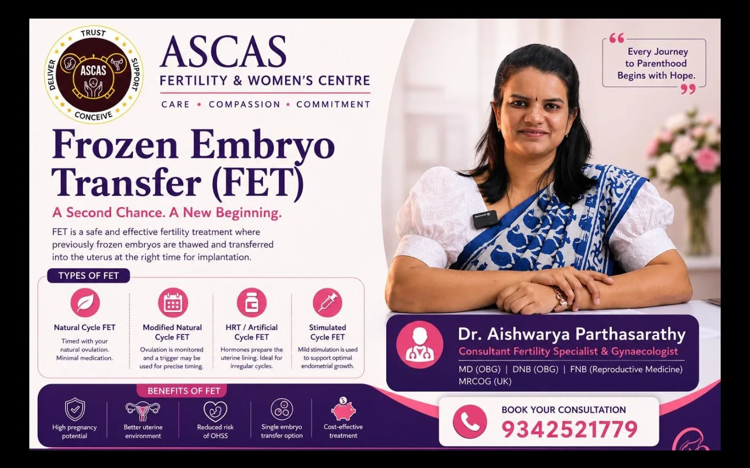 ADVANCED FROZEN EMBRYO TRANSFER AT ASCAS FERTILITY AND WOMEN CENTRE VADAPALANI CHENNAI