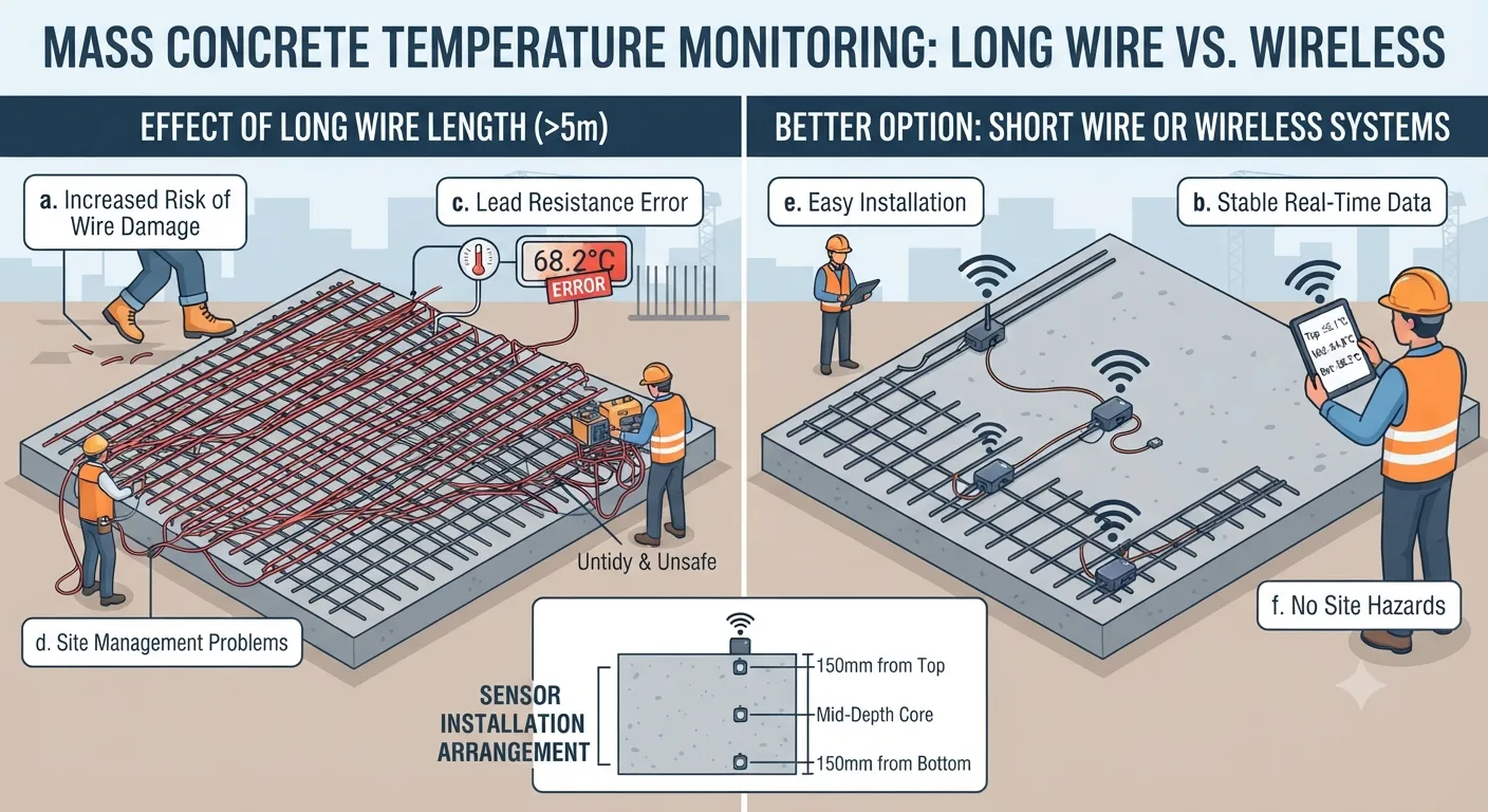 What is the Effect of Wire Length on Mass Concrete Temperature Monitoring?