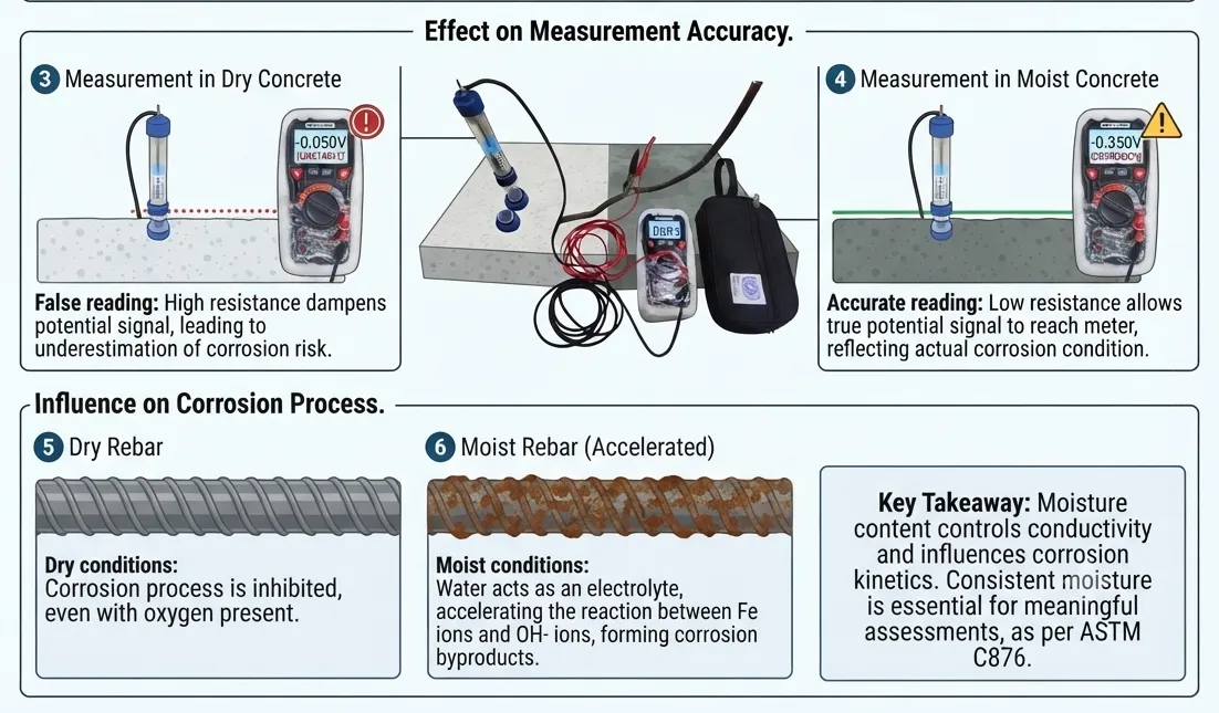 How Moisture Conditions Affect Half-Cell Potential Testing for Concrete Corrosion Evaluation