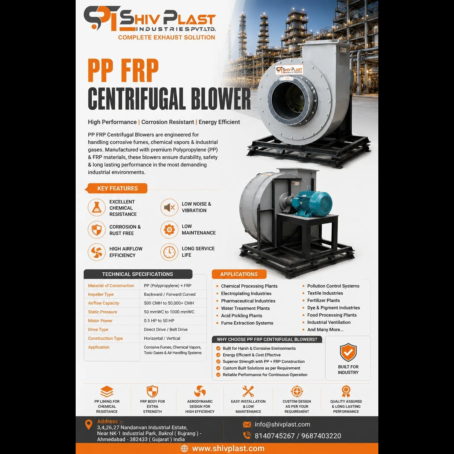PP FRP Centrifugal Blower