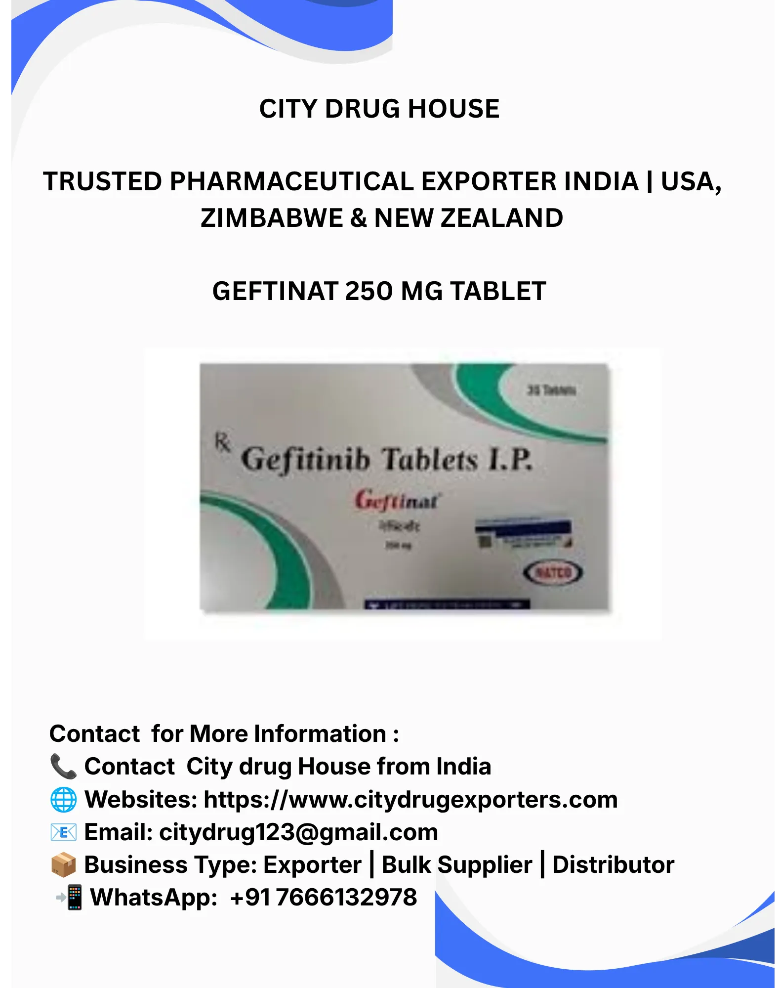Geftinat 250 mg tablet Exporter to USA, Zimbabwe & NZ | City Drug House INDIA