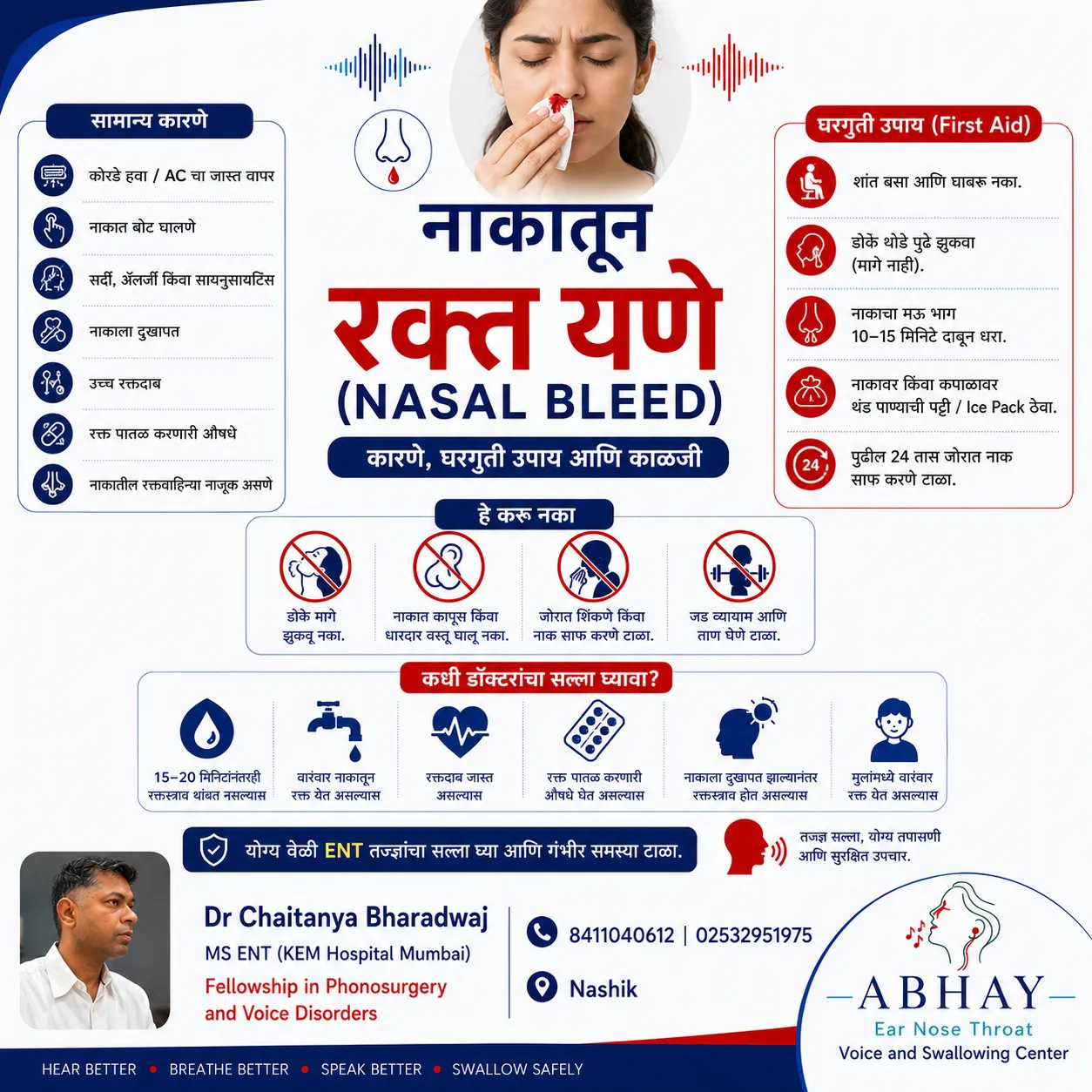 नाकातून रक्त का येते? सामान्य कारणे, घरगुती उपाय आणि उपचार | ENT Specialist in Nashik