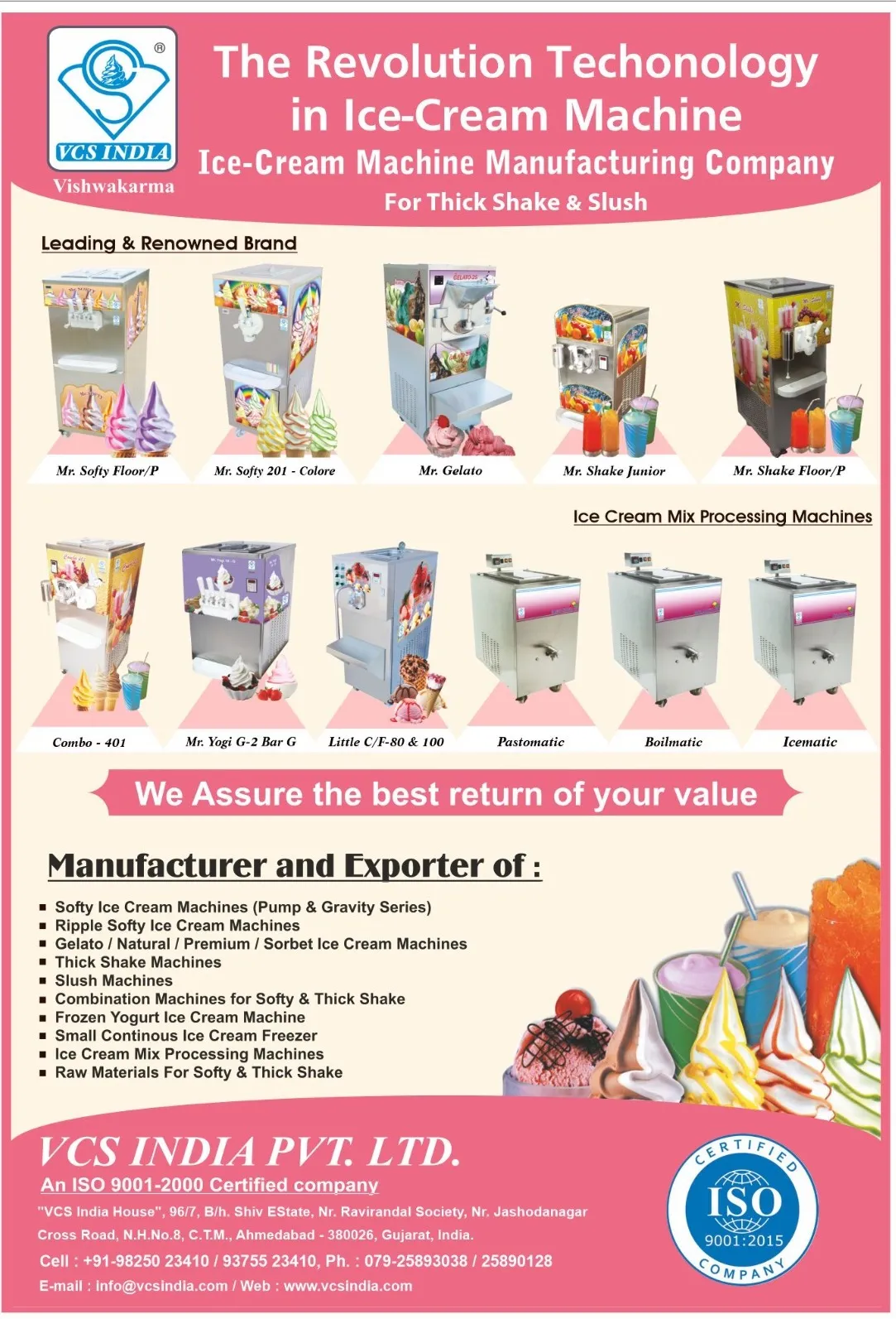 Best softy ice cream machinery manufacturer, Exporter and Supplier in Vatva, Ahmedabad