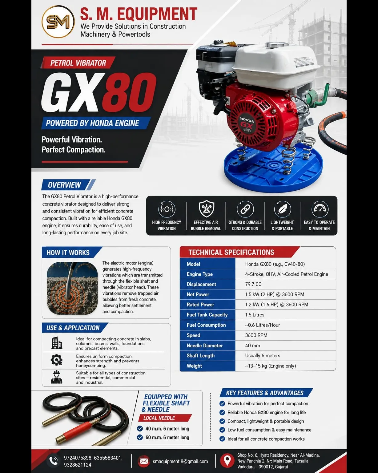 Honda GX80 Petrol Vibrator – High Performance Concrete Compaction | SM Equipment