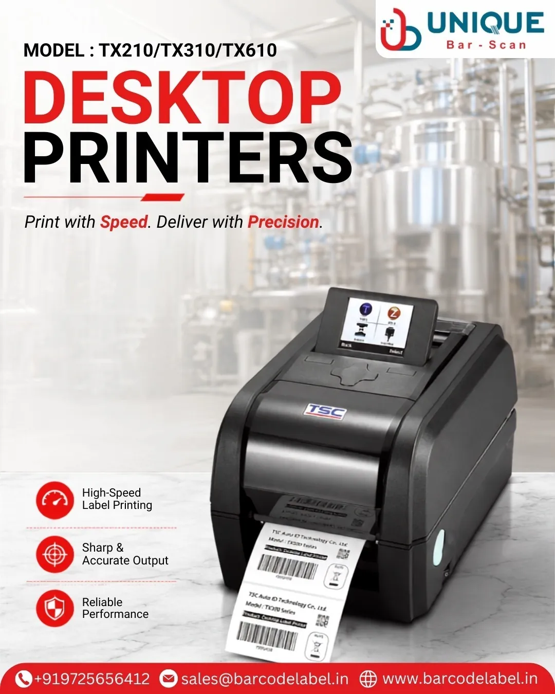 TSC TX210, TX310, TX610 Desktop Barcode Printer in Ahmedabad | Unique Barscan Solutions