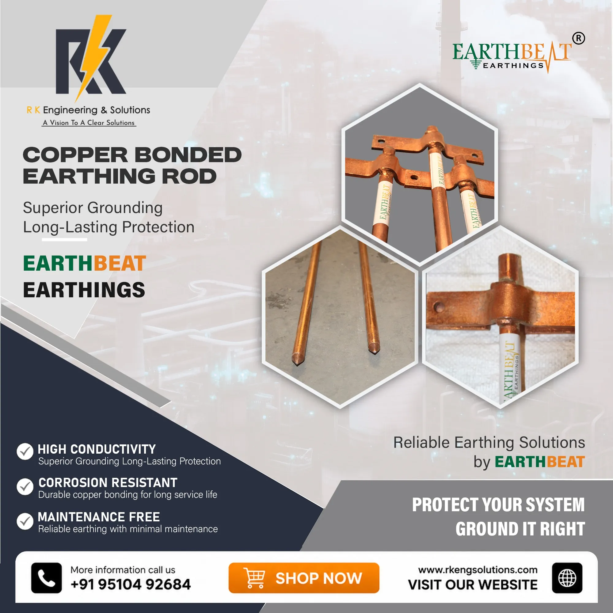 Copper Bonded Earthing Rod Manufacturer in Ahmedabad| R K Engineering & Solutions