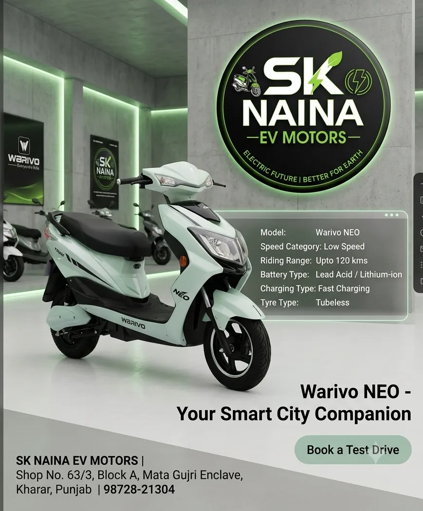 Warivo NEO Electric Scooter | Range Upto 120 km | SK Naina EV Motors Kharar