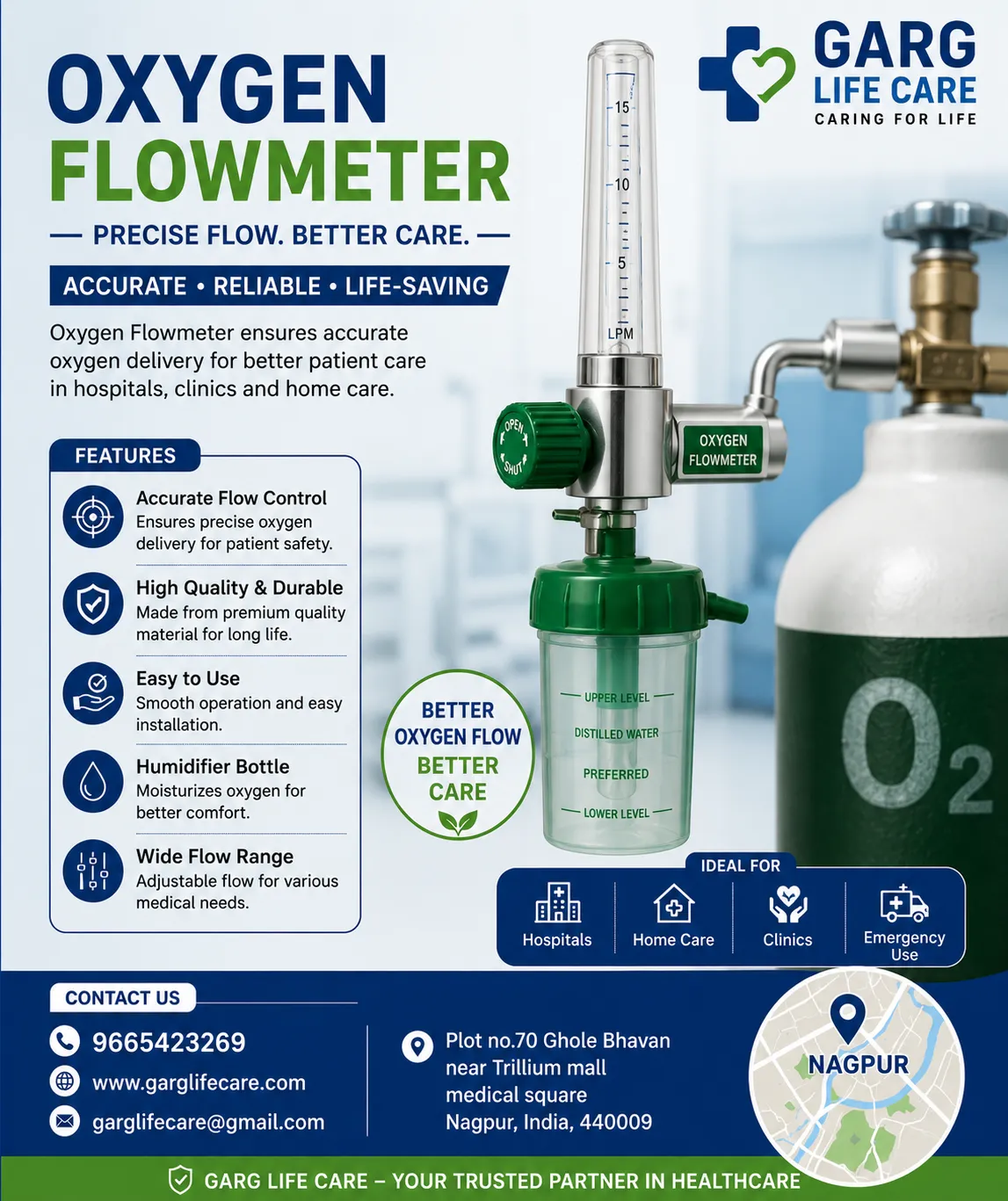# Oxygen Flowmeter Supplier in Nagpur | Garg Life Care