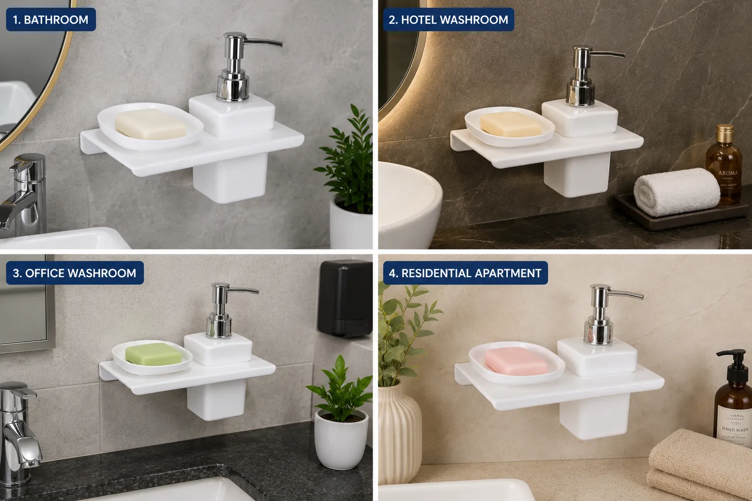 Acrylic soap dish with soap dispenser