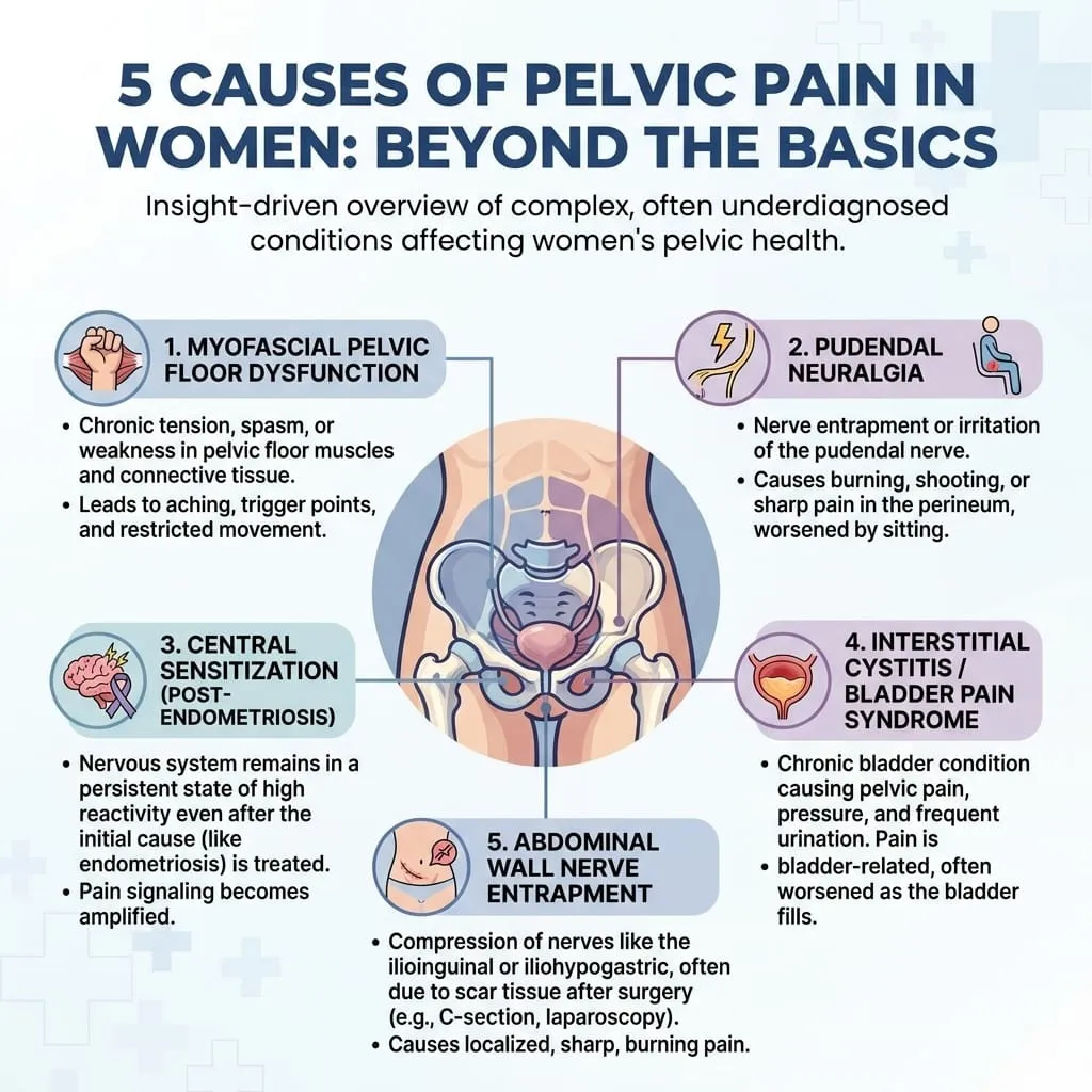 What are the causes of pelvic pain or lower abdominal pain in women?