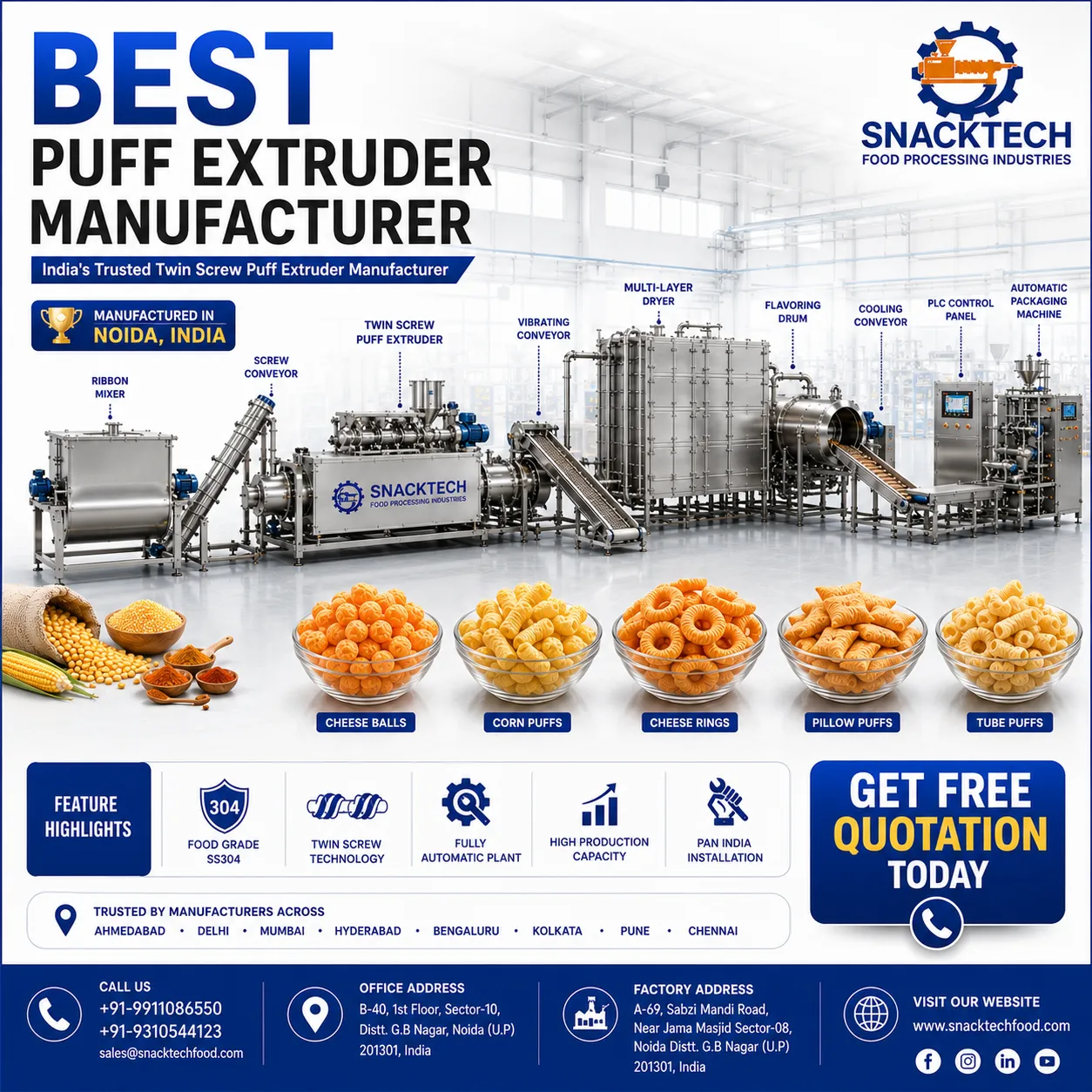 Best Puff Extruder Manufacturer in India | Automatic Twin Screw Puff Extruder | Noida