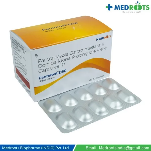PANTOROOT-DSR Capsules
Pantoprazole 40 mg + Domperidone 30 mg (Sustained Release) Capsules
PANTOROOT...