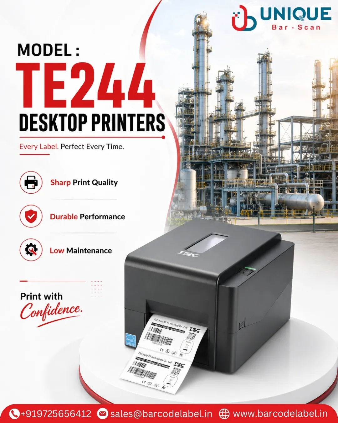 TSC TE244 Desktop Barcode Printer Manufacturer in Ahmedabad | Unique Barscan Solutions