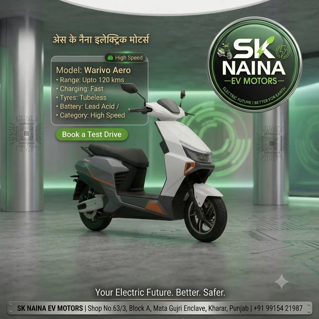 Experience high performance with Warivo Aero Electric Scooter at SK Naina EV Motors, Kharar. Feature