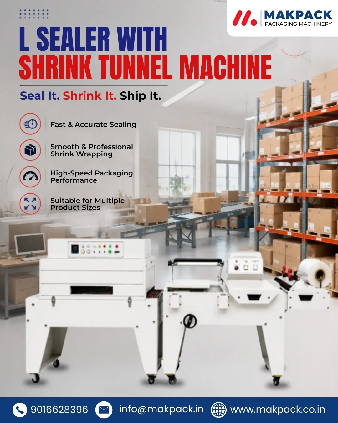 L Sealer with Shrink Tunnel Machine Manufacturer in Ahmedabad | Mak Pack Machinery