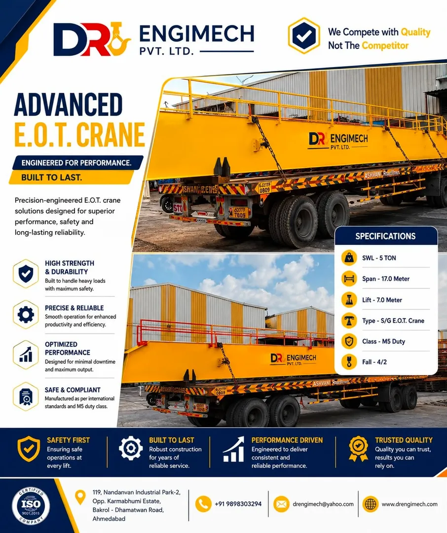 ποΈ 5 Ton Heavy Duty EOT Crane β Compact Size, Powerful Performance