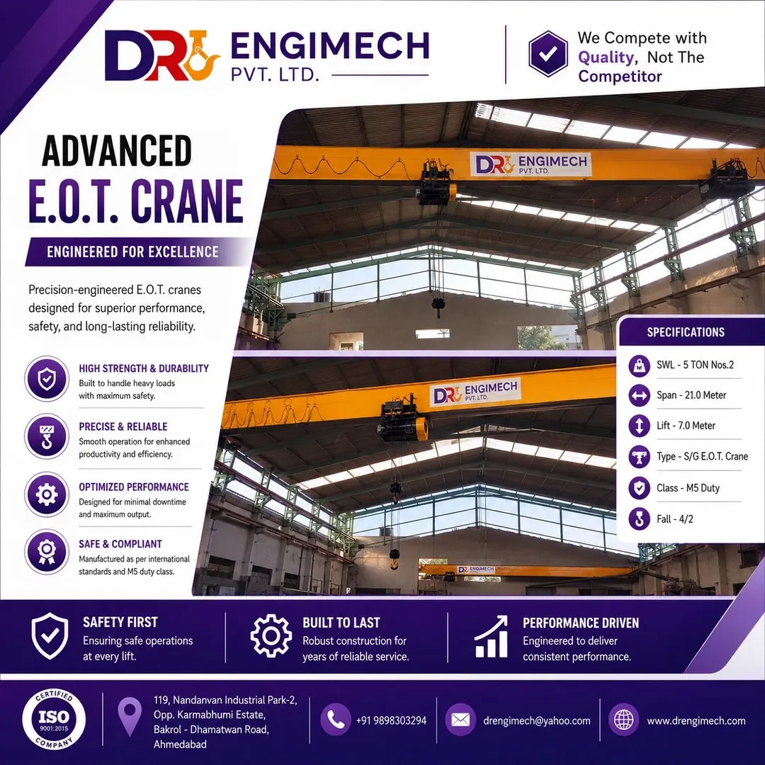ποΈ 5 Ton Single Girder EOT Crane β 21 Meter Span, M5 Duty for High-Performance Material Handling