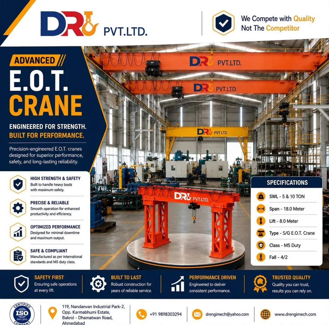 ποΈ 5 Ton & 10 Ton Single Girder EOT Cranes β Precision Lifting for Modern Industries
