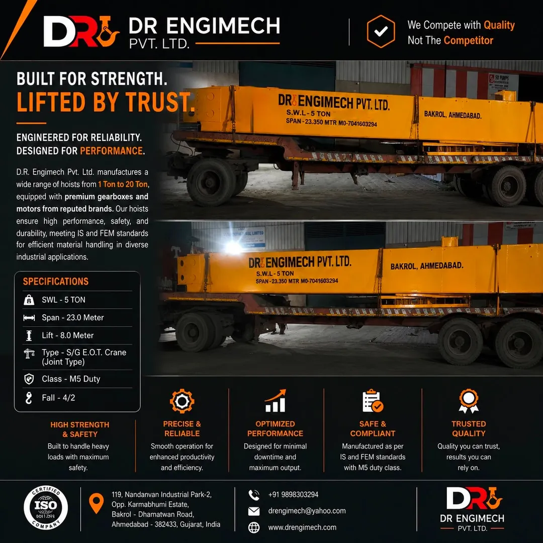Premium 5 Ton Single Girder Joint Girder EOT Crane โ Engineered for Long Span Performance