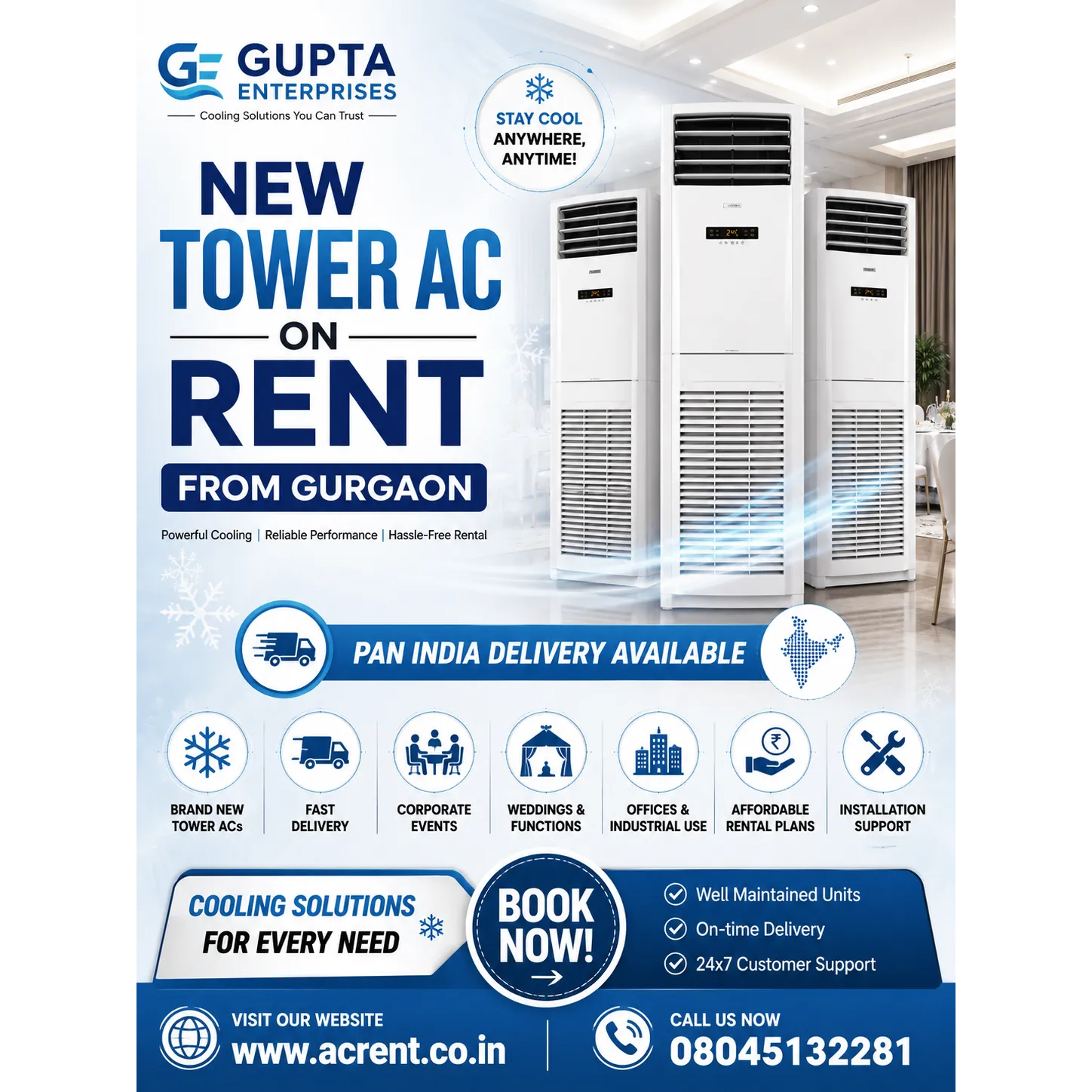New Tower AC on Rent from Gurgaon | Pan India Delivery | Gupta Enterprises