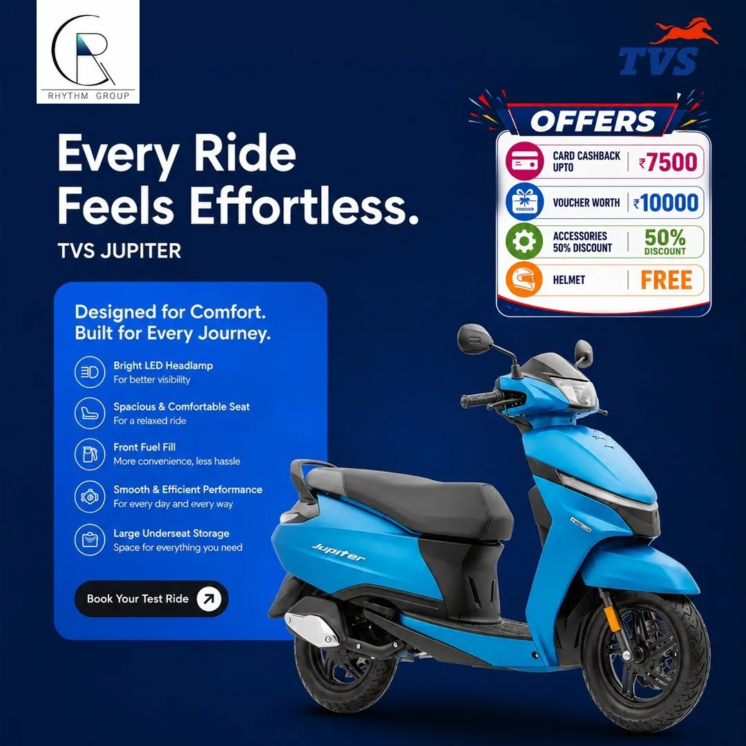 TVS Jupiter at Rhythm TVS Hinjewadi Experience the all-new TVS Jupiter at Rhythm TVS Hinjewadi, you...