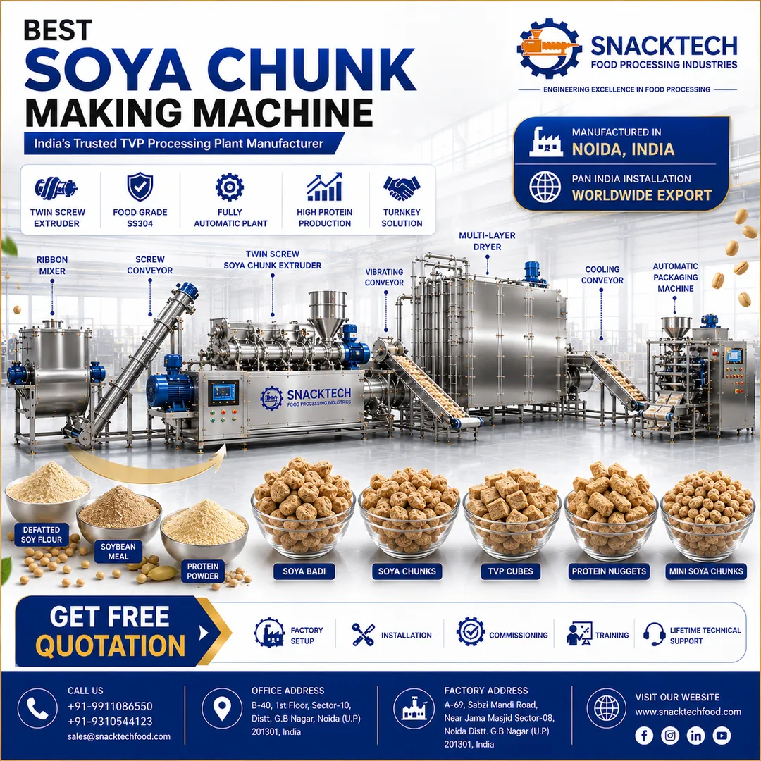 Best Soya Chunk Making Machine Manufacturer in India | Automatic TVP Plant | Soya Badi Machine | Noi