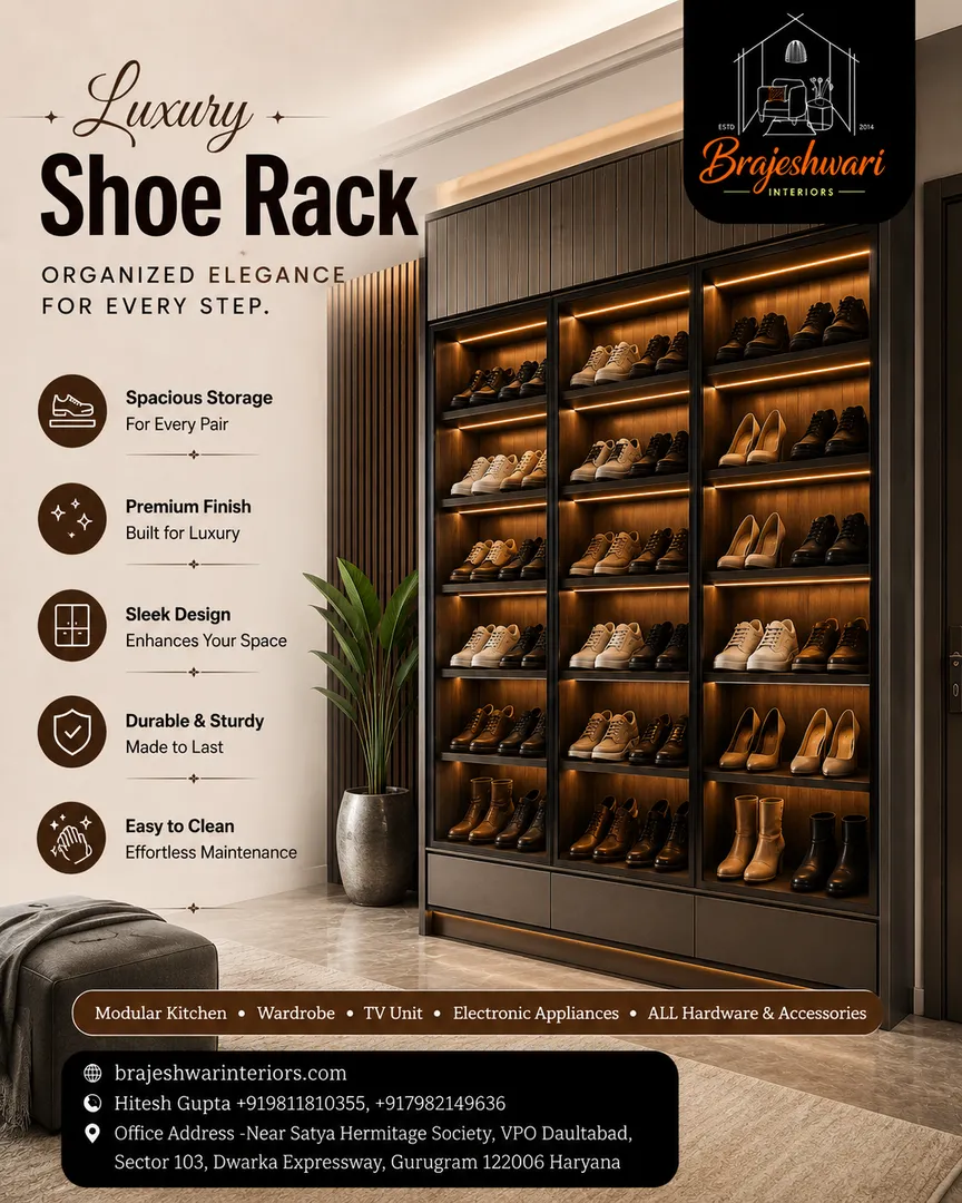 Step into organized elegance with the ultimate Luxury Shoe Rack from Brajeshwari Interiors! ✨👞👠