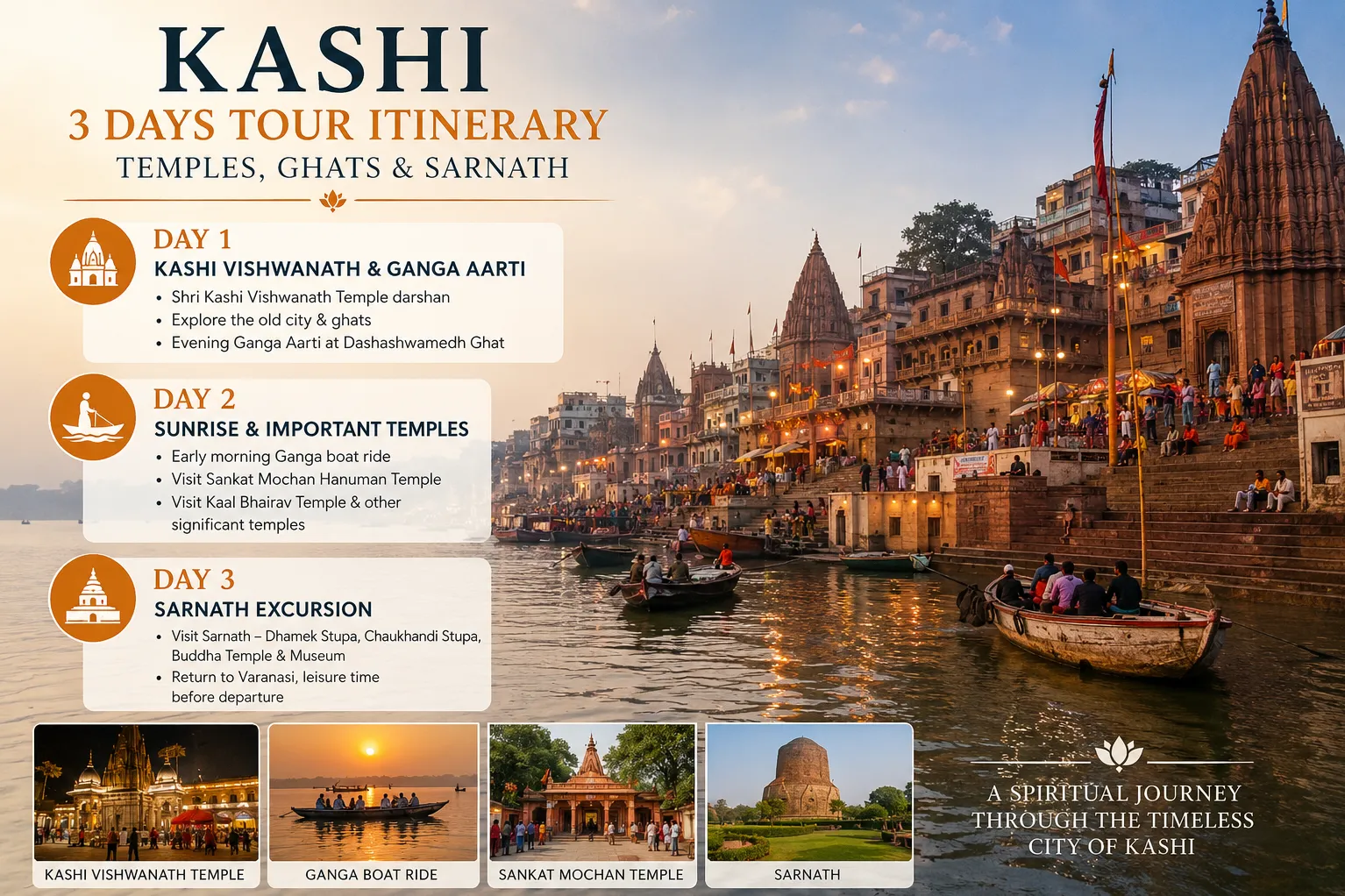 Kashi 3 Days Tour Itinerary for Temples Ghats and Sarnath