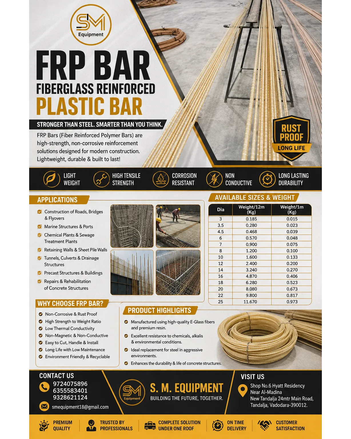 FRP Bar Supplier in India | Fiberglass Reinforced Plastic (FRP) Rebar Manufacturer & Dealer