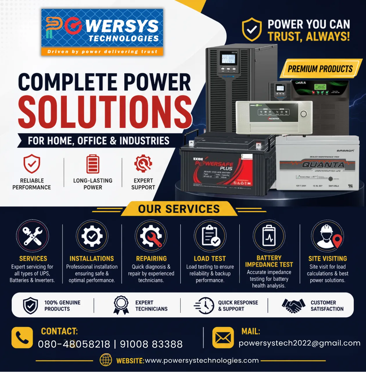 Looking for reliable Online UPS Systems, SMF Batteries, Tubular Batteries, Inverters, or expert powe...