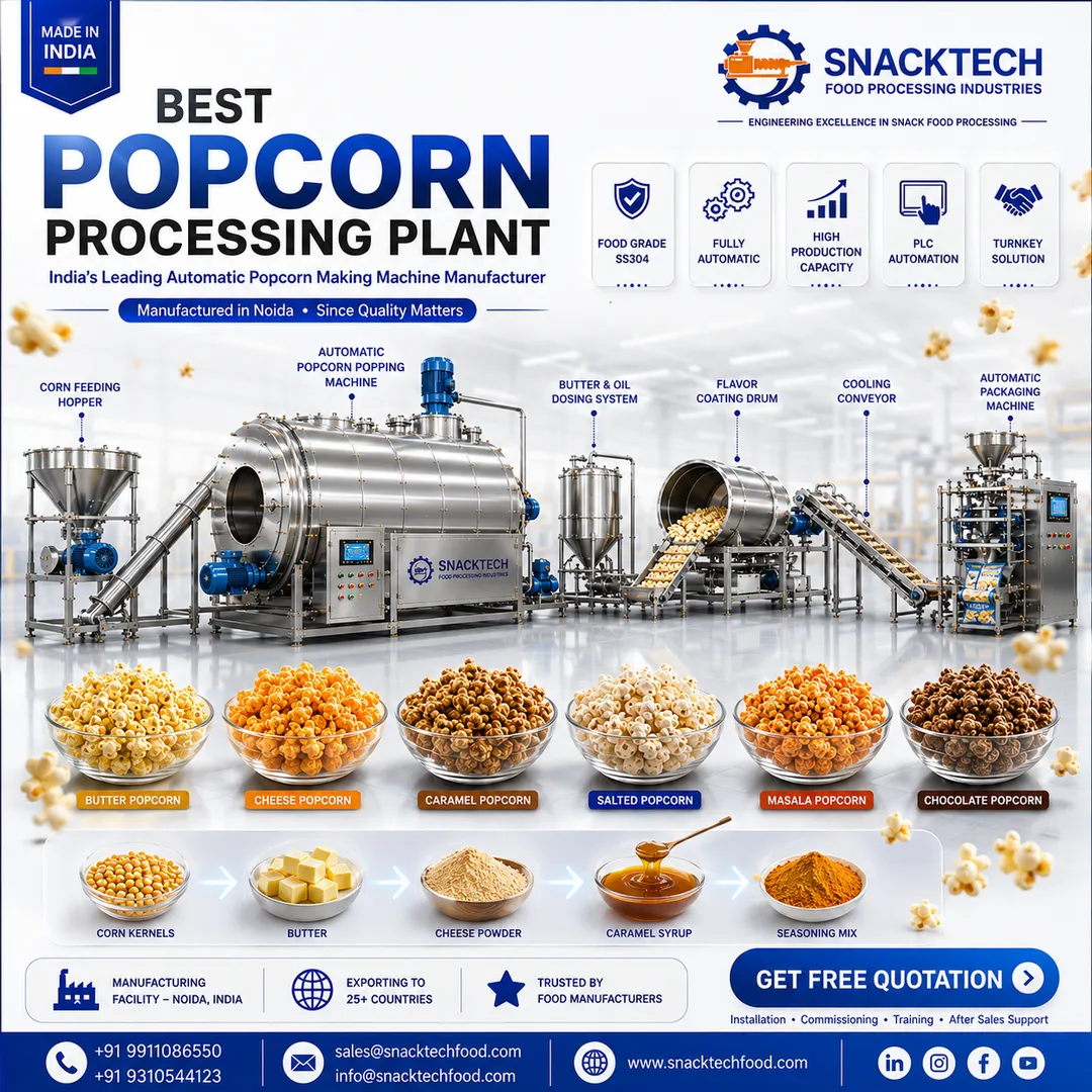 Automatic Popcorn Making Machine Manufacturer in India | Commercial Popcorn Processing Plant | Snack