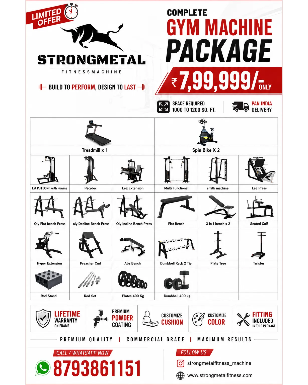 LIMITED TIME OFFER|COMPLETE COMMERCIAL GYM PACKAGE – ₹7,99,999 ONLY|PUNE|MAHARASHTRA