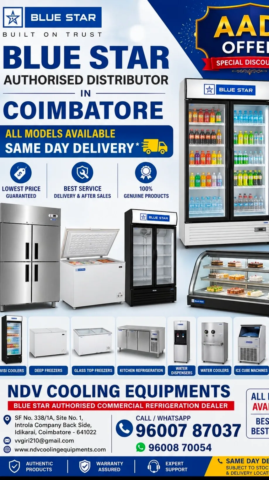 Ndv Cooling Equipments | Blue Star Authorised Commercial Deep Freezer Dealers In Coimbatore