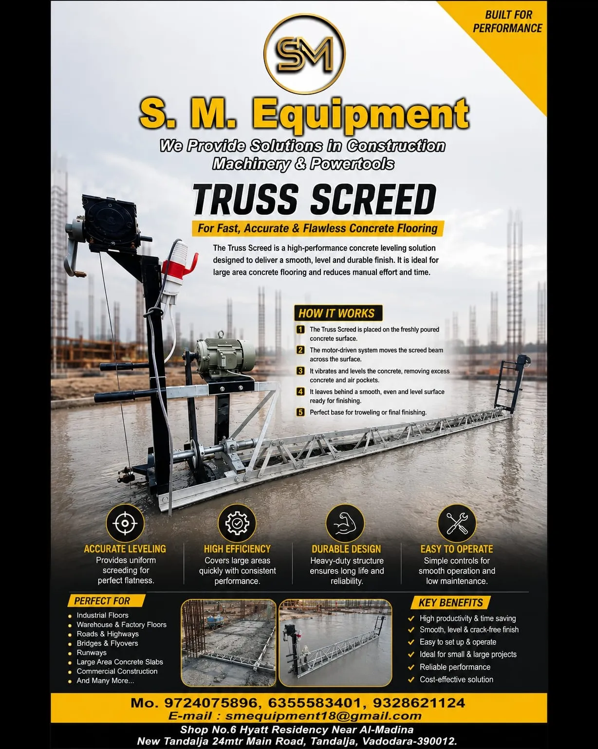 Truss Screed Machine Supplier in India | Concrete Floor Leveling Machine | S. M. Equipment Vadodara