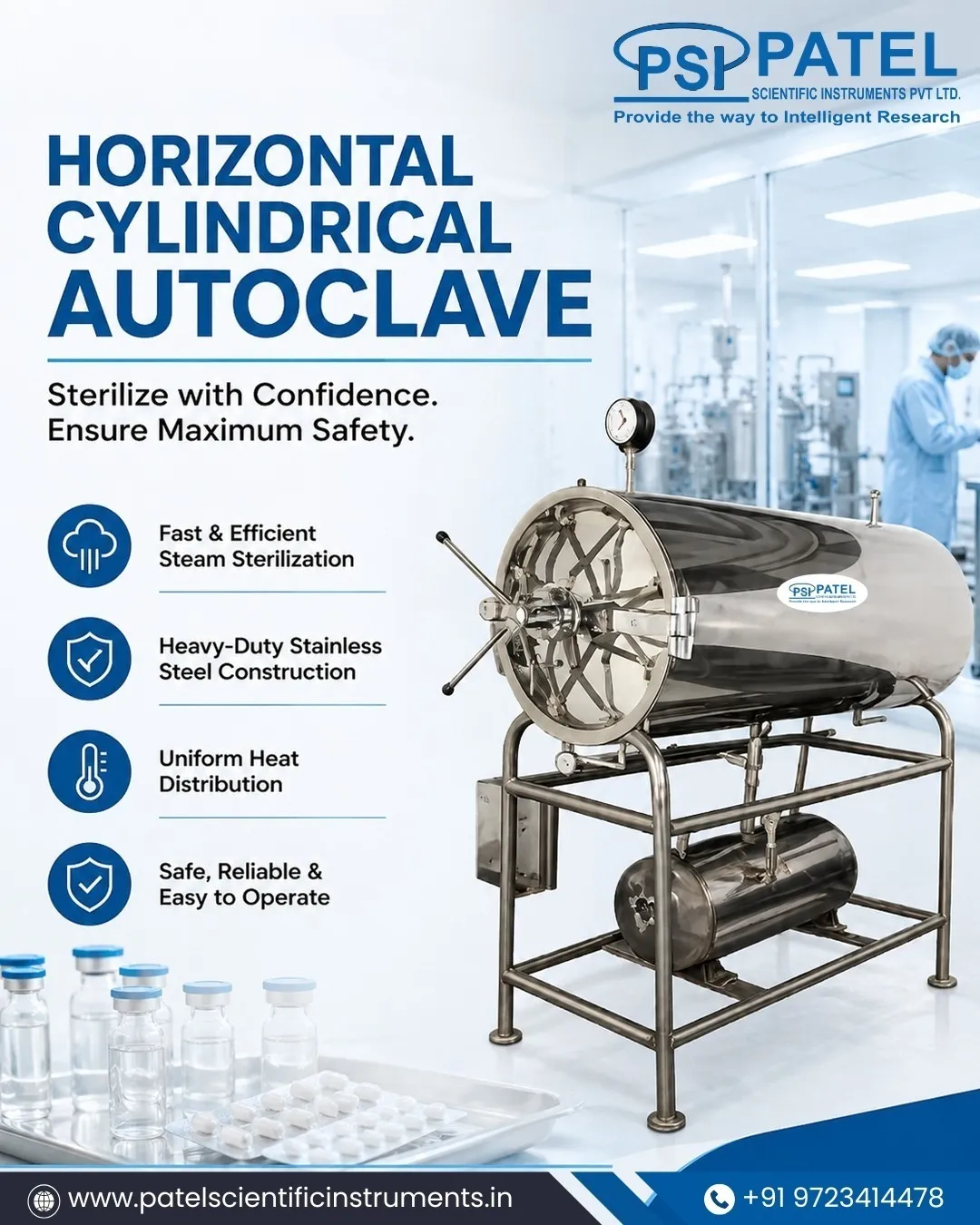 Horizontal Cylindrical Autoclave Manufacturer in Ahmedabad | Patel Scientific Instruments
