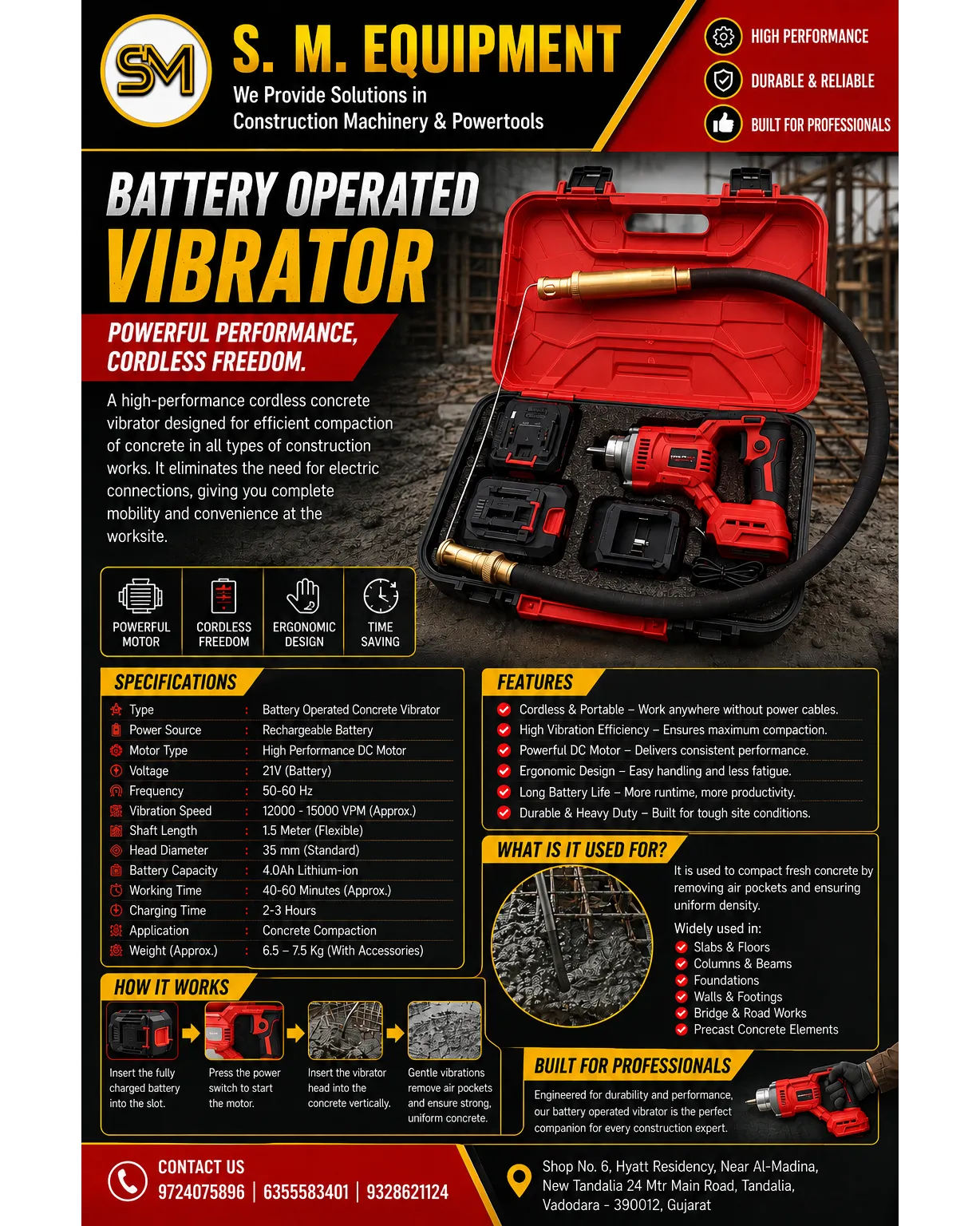 Battery Operated Concrete Vibrator Supplier in India | Cordless Concrete Vibrator Machine
