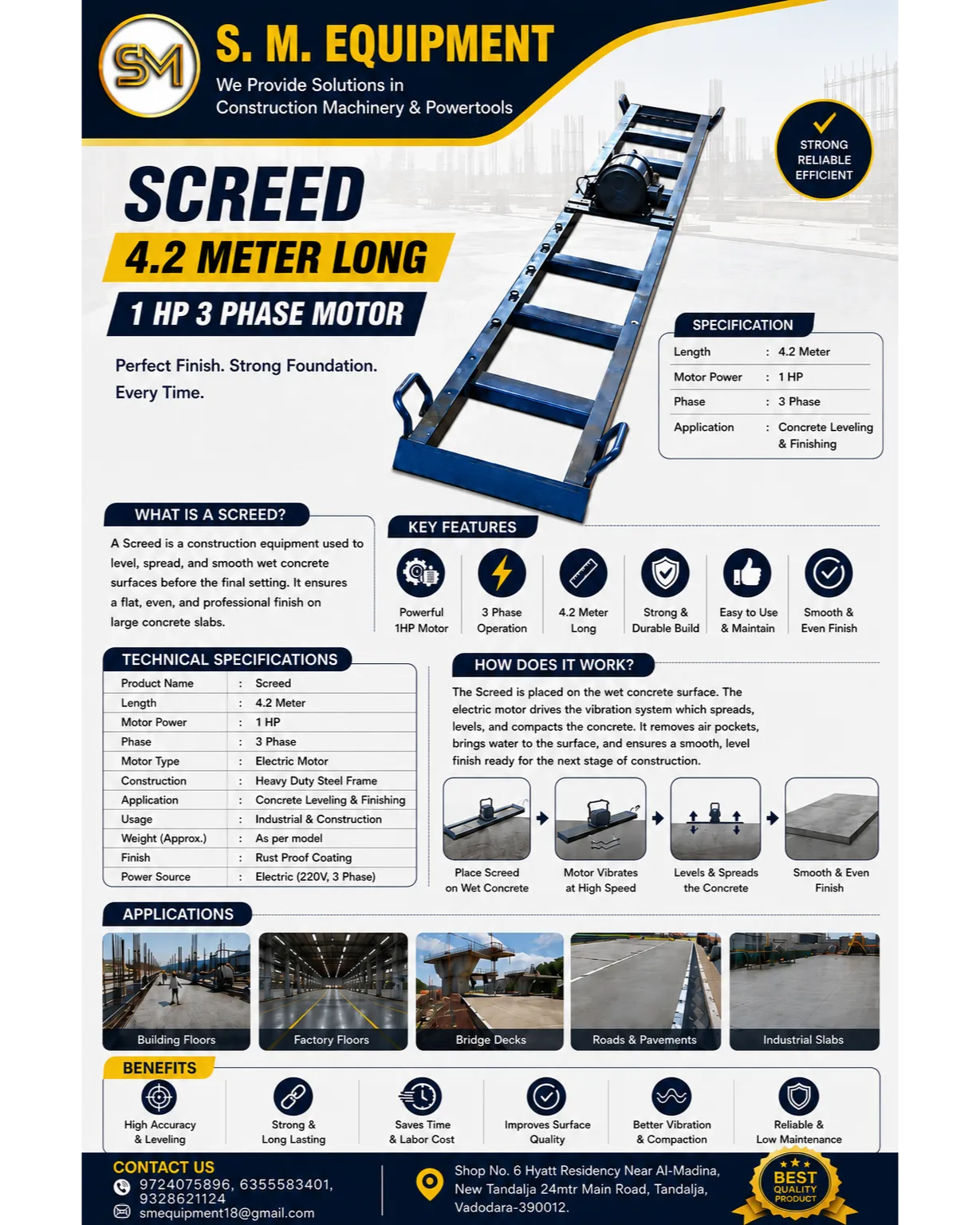 4.2 Meter Concrete Screed Machine Supplier in India | S. M. Equipment Vadodara Gujarat