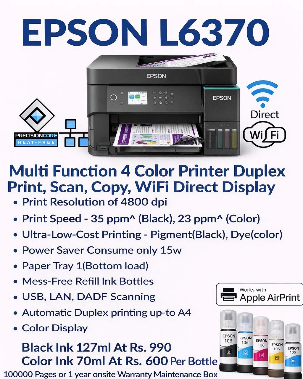 Epson EcoTank L6580 Printer Rental in Morbi