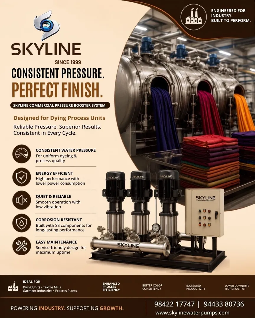 Consistent Pressure. Perfect Finish. Skyline Commercial Pressure Booster System for Dyeing & Textile
