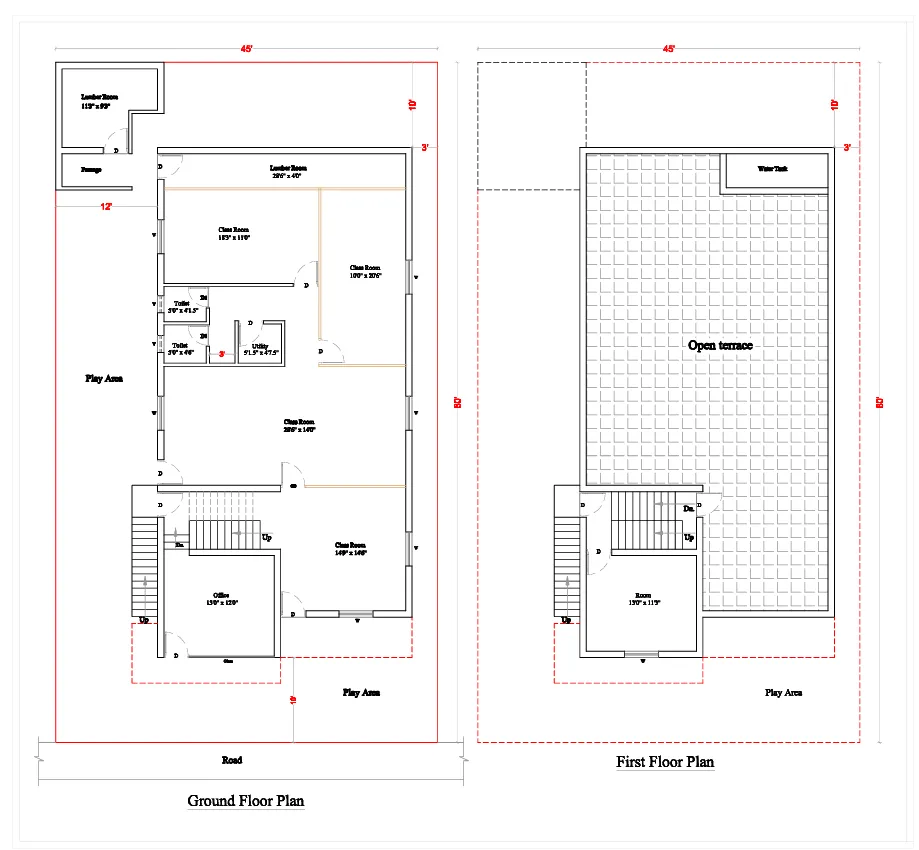 Ground and Terrace single room Floor plan details : A Ground + Terrace single room floor plan is gen...