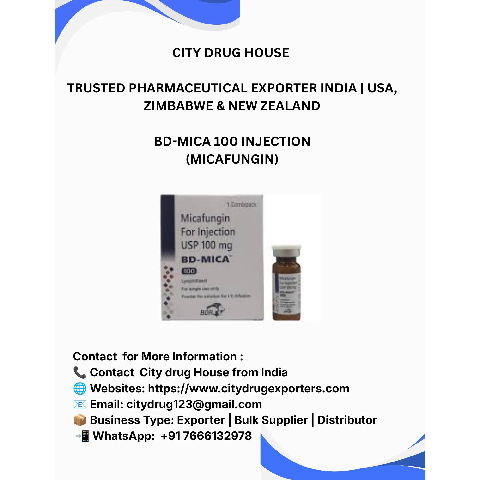 BD-Mica 100 Injection Exporter to USA, Zimbabwe & NZ | City Drug House INDIA