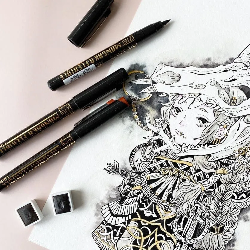 ZIG Mangaka Flexible Fine flexible brush-tip waterproof black illustration pen designed for manga,