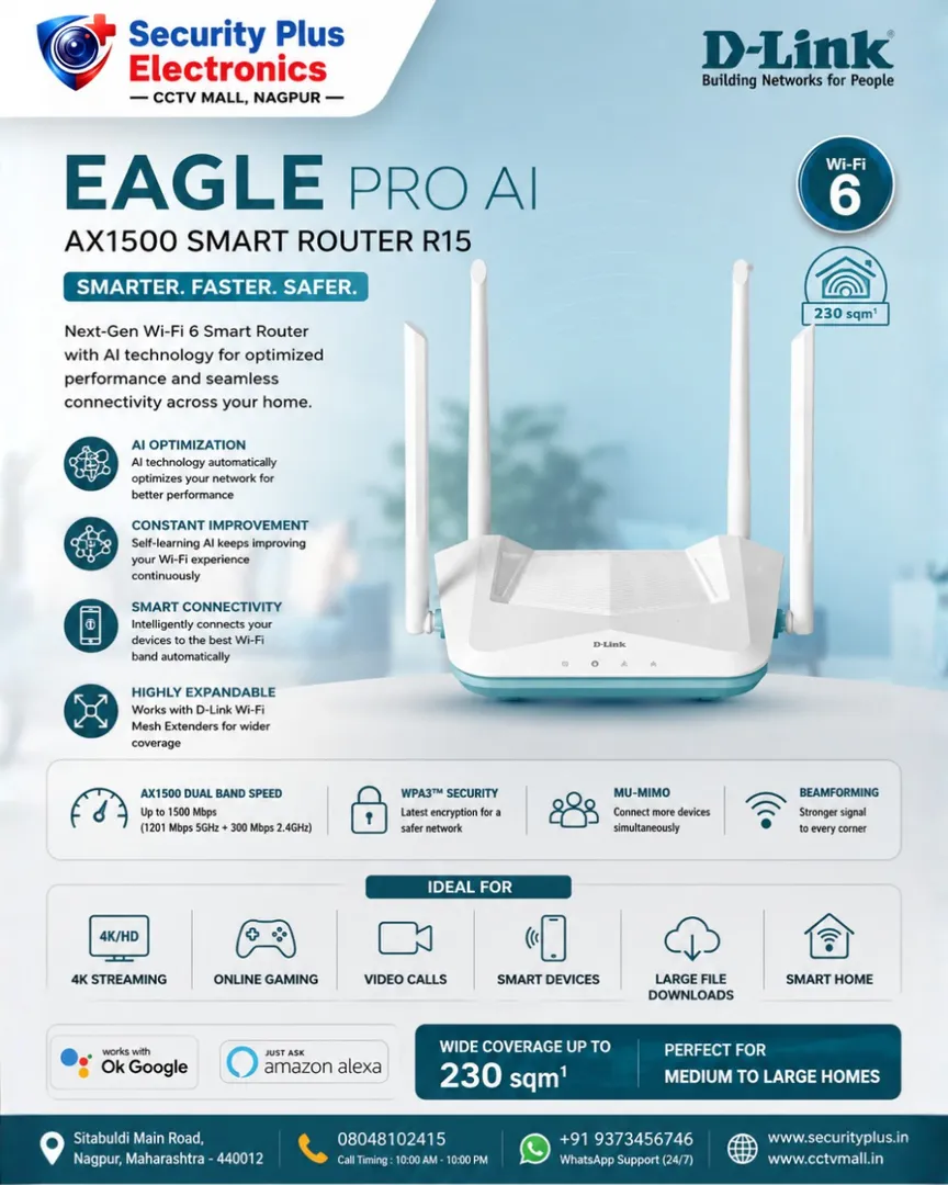 D-Link EAGLE PRO AI AX1500 Dual Band Smart Wi-Fi 6 Router – Smarter, Faster & More Reliable Connecti