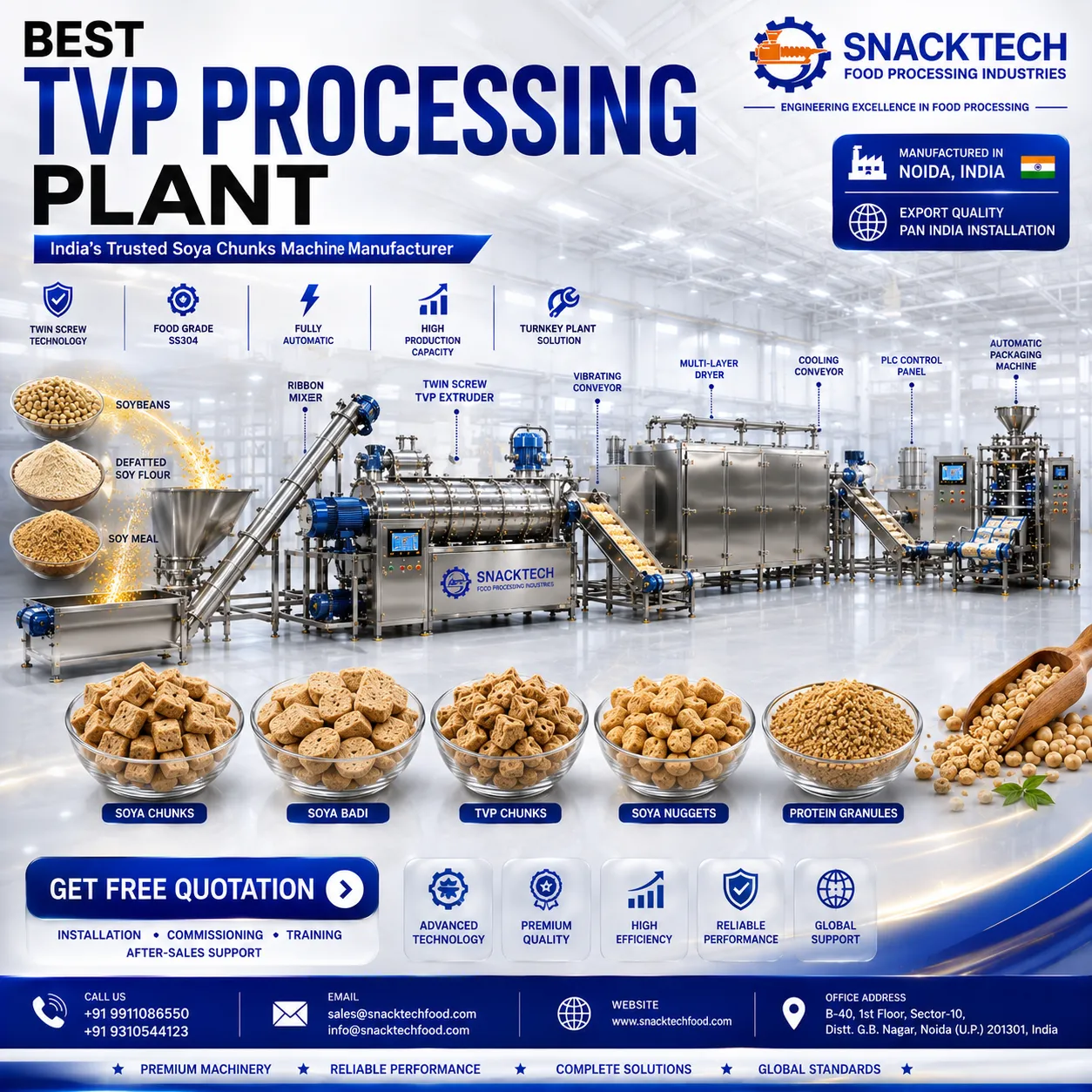 Best TVP Processing Plant Manufacturer in India | Soya Chunks Making Machine | Twin Screw Extruder