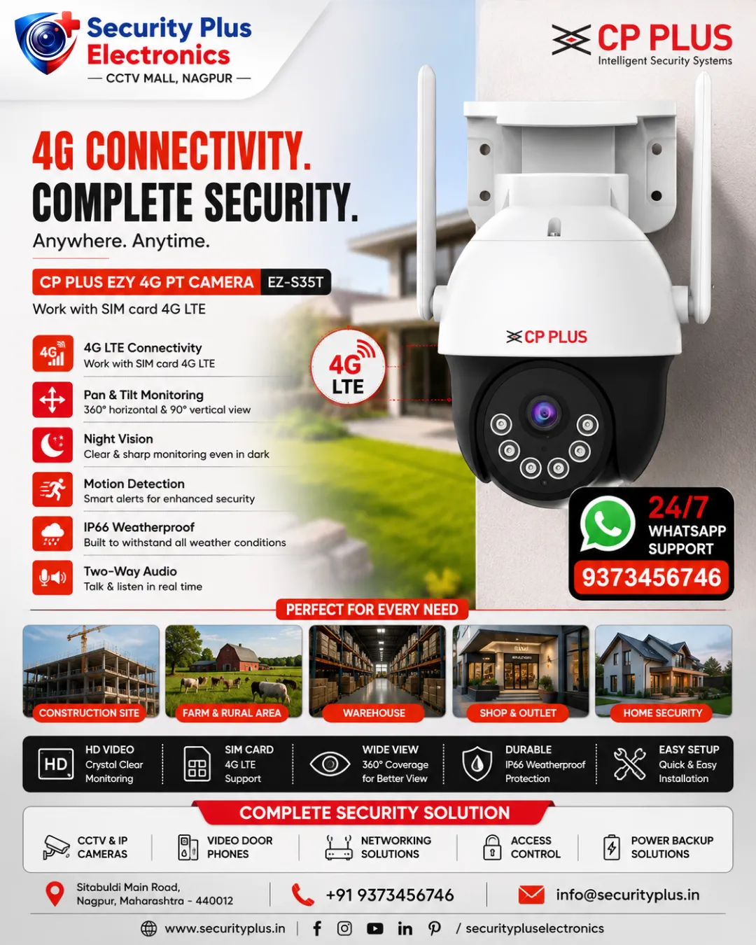 CP PLUS 4G Single Lens PT Camera – 360° Wireless Security with Night Vision