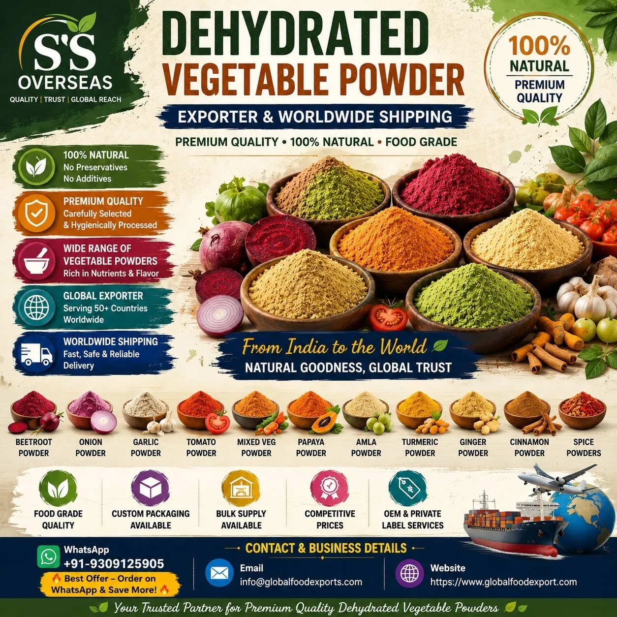 Herbal, Spice & Dehydrated Vegetable Powder Exporter from India | SS Overseas