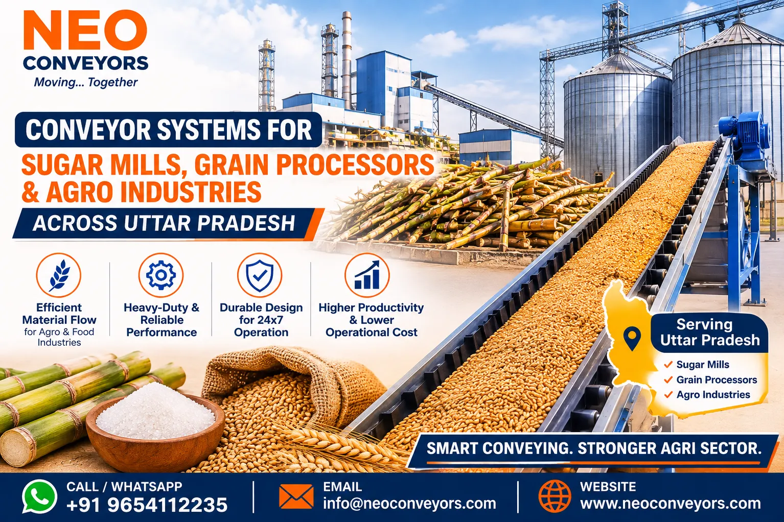 Conveyor Systems for Sugar Mills, Grain Processors & Agro Industries Across Uttar Pradesh