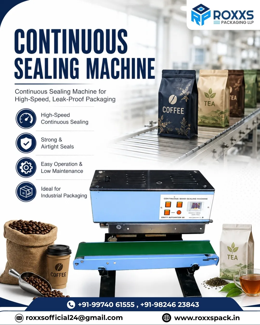 Continuous Sealing Machine Manufacturer in Ahmedabad | Roxxs Packaging LLP