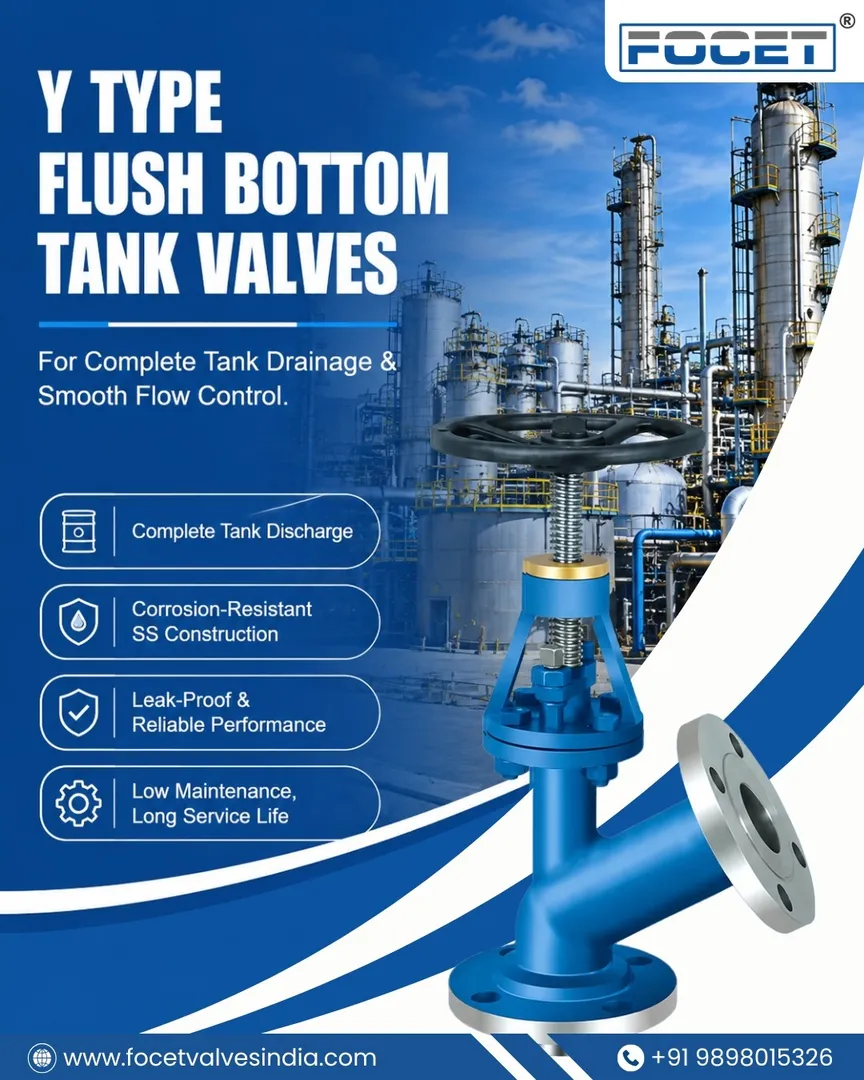 Y Type Flush Bottom Tank Valves Manufacturer in Ahmedabad | Focet Valves Pvt Ltd